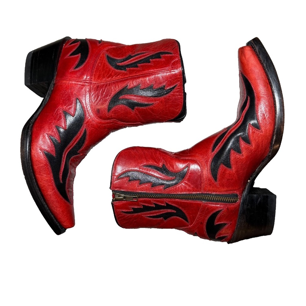 Azulado Women's Red & Black Flame Leather Western Ankle Boots - Size 8 B